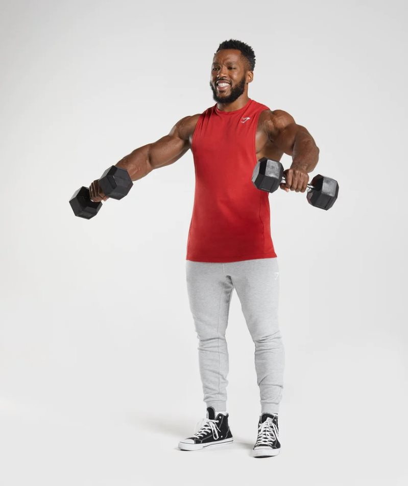 Men's Gymshark React Drop Arm Tanks Red | NZ 7ZLSVA